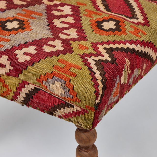Traditional Custom Bench Upholstered in Vintage Turkish Rug With Nailhead Trim For Sale - Image 3 of 12