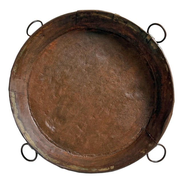Vintage Industrial Farmhouse Large Iron Round Tray For Sale