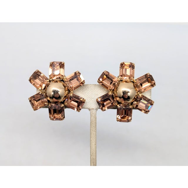 1960s Vintage 1960s Signed Napier Goldtone Faux-Topaz Clip Earrings-2 Pieces For Sale - Image 5 of 8