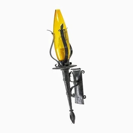 Amber Glass & Wrought Iron Outdoor Sconces, France, 1960, Set of 2 For Sale - Image 9 of 9