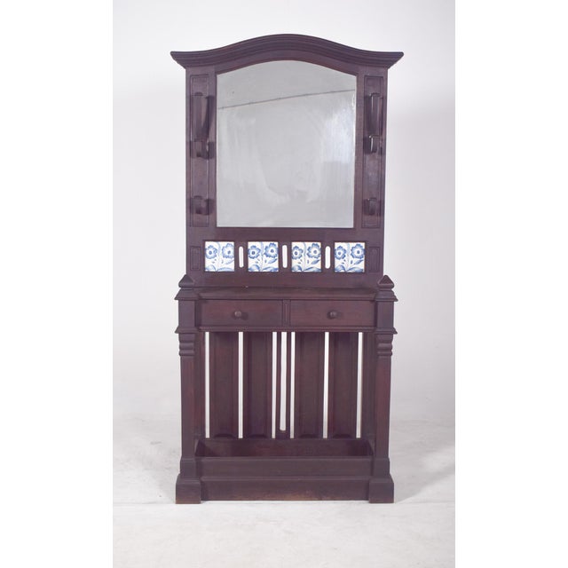 Portuguese Coat Rack with Tiles and Mirror, 1920s For Sale - Image 6 of 8