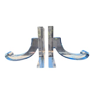 Made Goods Postmodern Sculptural Lucite Acrylic Bookends Blue Ribbon Memphis Modern Pair For Sale