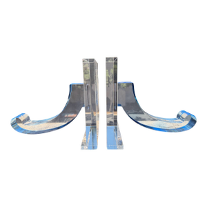 Made Goods Postmodern Sculptural Lucite Acrylic Bookends Blue Ribbon Memphis Modern Pair