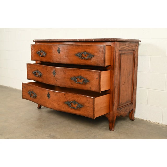 Wood Ralph Lauren French Provincial Louis XV Carved Walnut Marble Top Commode or Chest of Drawers For Sale - Image 7 of 16
