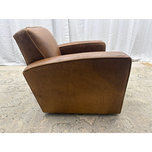Modern Rh Library Leather Swivel Chair – Classic Depth Italian Brompton Leather | Chestnut | Handcrafted in Usa For Sale - Image 3 of 18