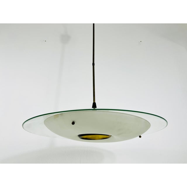 Metal Italian Midcentury Brass and Glass Chandelier, 1950s For Sale - Image 7 of 13