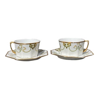 Set of 2 Octagonal Limoges Teacups With Lily of the Valley Circa 1890 For Sale