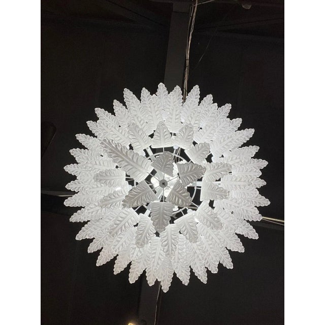 Superb large scale modern Murano glass waterfall chandelier. Featuring layers of translucent pieces of leaf shaped glass....