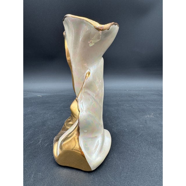 Figurative Vintage Vase Pearlescent With Gold Calla Lily Hollywood Regency 22k Gold 7" For Sale - Image 3 of 12
