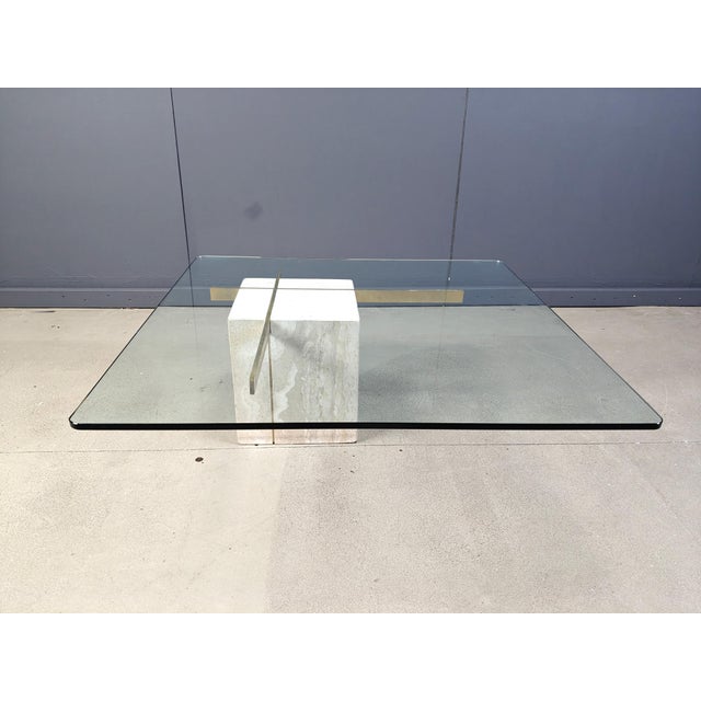 Travertine and Brass Coffee Table from Artedi, 1980s For Sale - Image 12 of 14