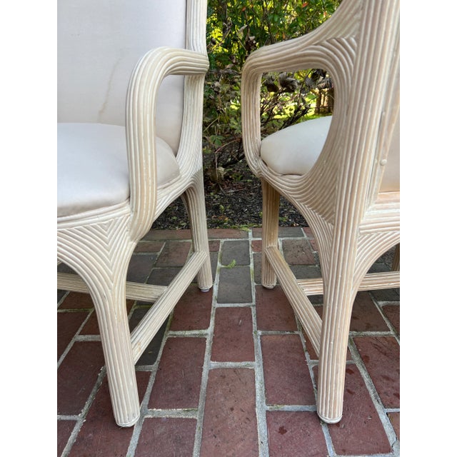 Wood Vintage 1980s American Drew Post Modern Round Back Split Reed Arm Chairs - a Pair For Sale - Image 7 of 12