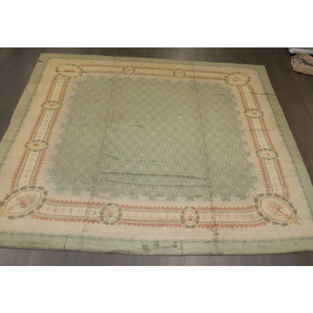 Early 20th Century Zabihi Collection Mint Green Color Irish Donegal Rug - 11'9" x 11'11" For Sale In New York - Image 6 of 12