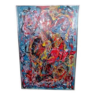 Framed Abstract Expressionist Painting by R. Monti For Sale