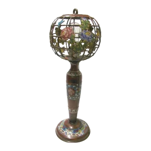 1900s Champleve Bronze Table Lamp And Shade