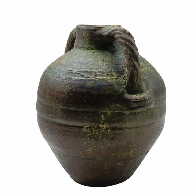 19th Century Glazed Terracotta Jar with Twisted Handles, Italy, 1890s For Sale - Image 5 of 10