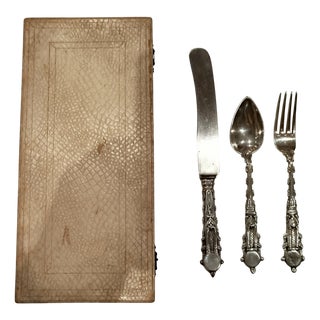 Gothic-Style Silver Cutlery with Case, 1800s, Set of 4 For Sale