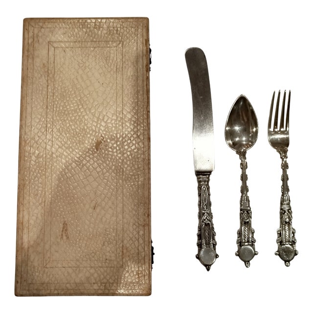 Gothic-Style Silver Cutlery with Case, 1800s, Set of 4 For Sale