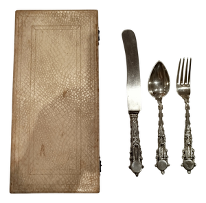 Gothic-Style Silver Cutlery with Case, 1800s, Set of 4