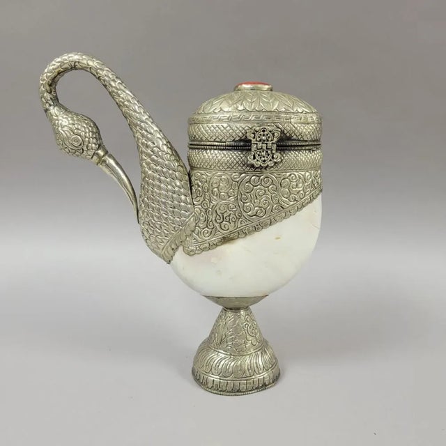Anglo-Indian Silvered Metal and Nautilus Shell Swan Sculpture Container For Sale In Raleigh - Image 6 of 9