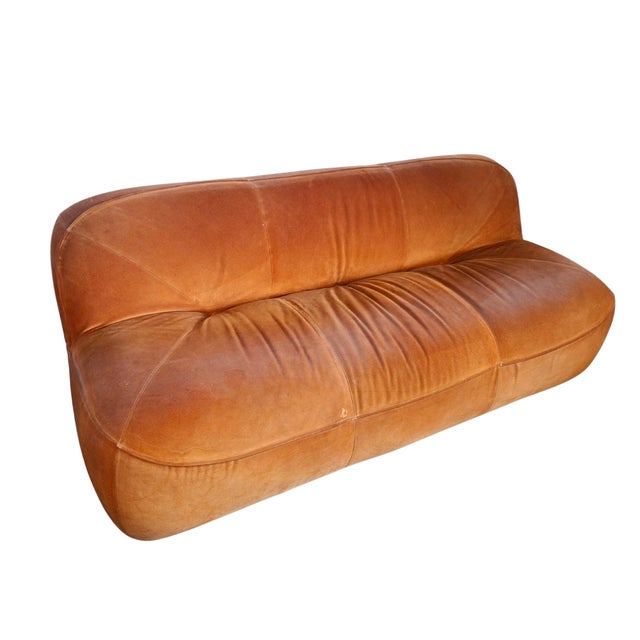 Textile Vintage 3-Seater Sofa and Armchair in Orange Velvet, 1970s, Set of 2 For Sale - Image 7 of 11