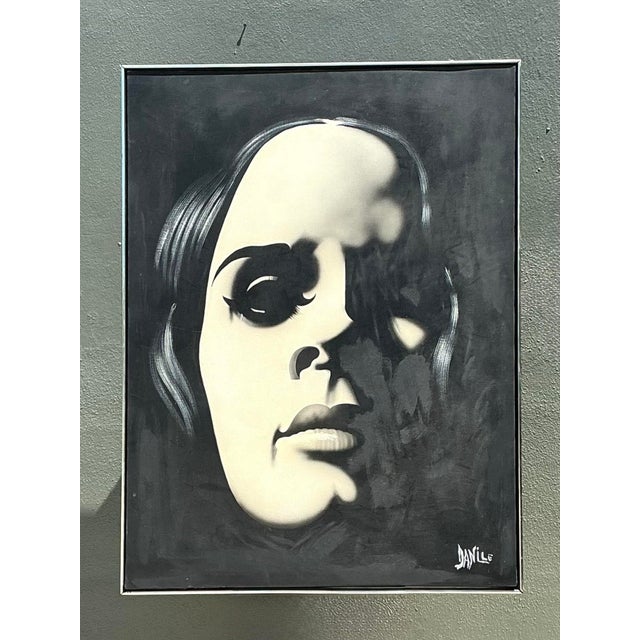 Mid-Century Modern Vintage Monumental Original Oil Portrait on Canvas For Sale - Image 3 of 12