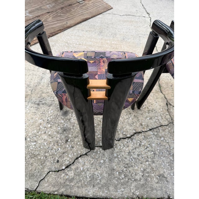 1980s Postmodern Italian Black Lacquer "Alvise" Dining Chairs by Pni - Set of 6 For Sale - Image 9 of 12