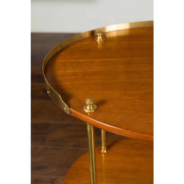 Brown English Midcentury Mahogany Oval Two-Tiered Table with Brass Accents For Sale - Image 8 of 12