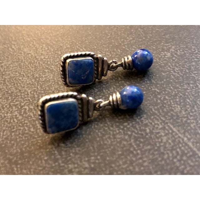 Rustic Native American Lapis Lazuli Sterling Drop Earrings, a Pair For Sale - Image 3 of 10