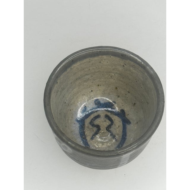 Contemporary 1986 Signed Studio Pottery Cup, Ash Glaze With Cobalt Blue Mark For Sale - Image 3 of 8