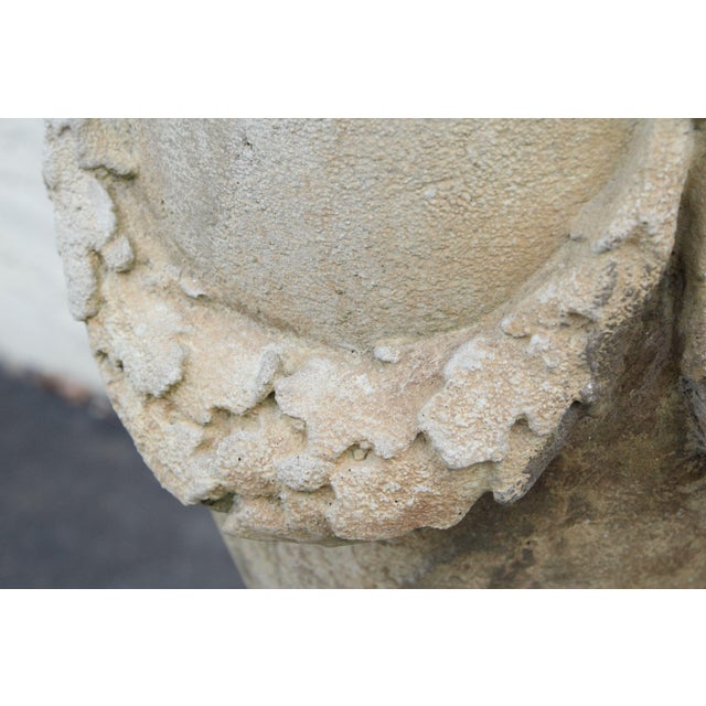 Late 20th Century Pair Of Neoclassical Style Cast Stone Garden Urns On Pedestals For Sale - Image 15 of 16
