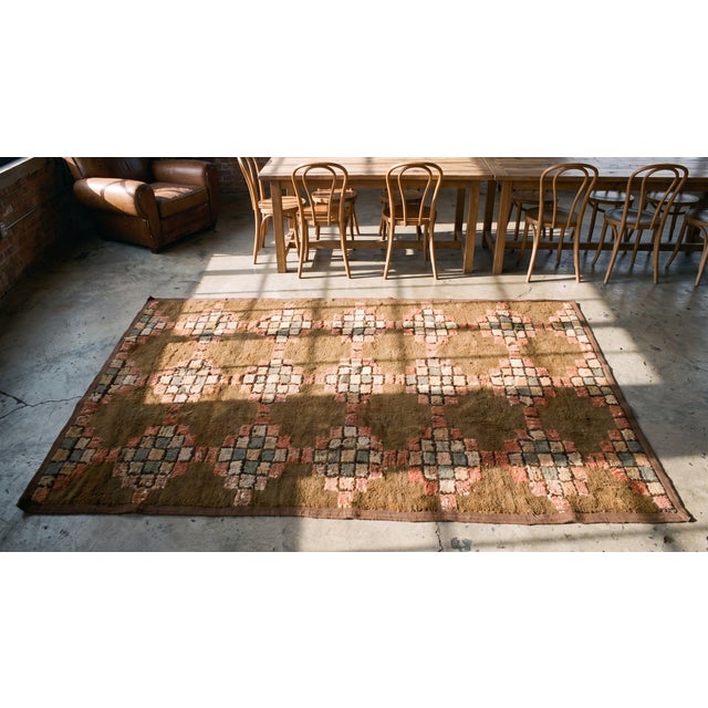 Significant Light Brown Color With Splendid Geometric Design Vintage American Hooked Rug For Sale - Image 10 of 12