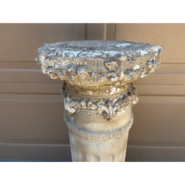 Sculpture Materials Weathered Neoclassical Cast-Concrete Garden Column Pedestal For Sale - Image 7 of 11