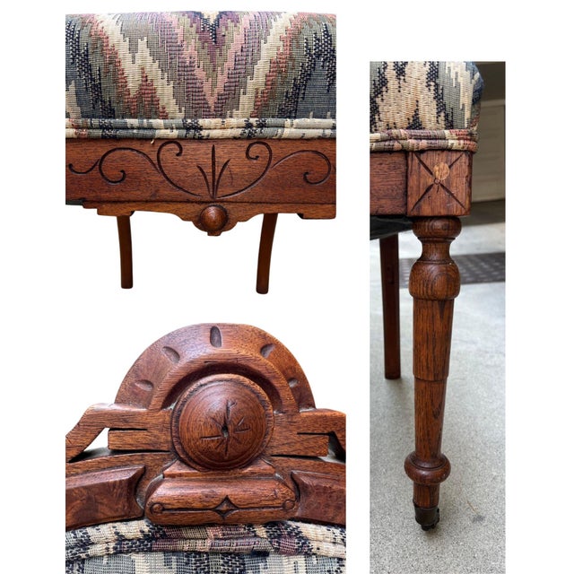 19th Century Eastlake Walnut Hall Chairs With Bargello Upholstery, Set of 2 For Sale In Los Angeles - Image 6 of 15