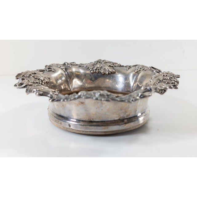 Wood 20th Century English Sheffield Silverplate Wine Coaster With Grape Motif For Sale - Image 7 of 9