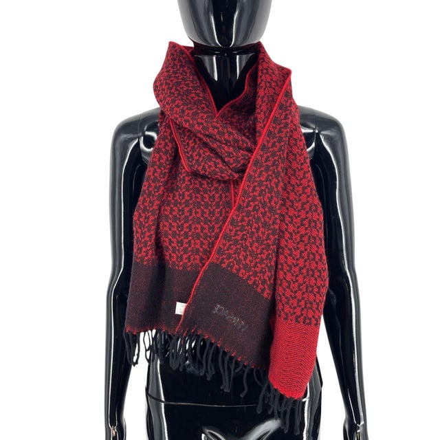 Versace Versace Red & Black Printed 100% Wool Scarf For Sale - Image 4 of 10
