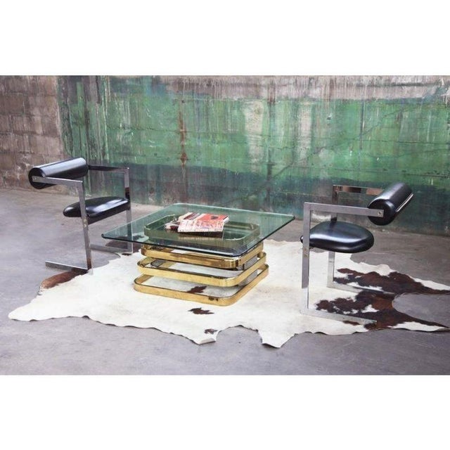 Mid-Century Modern 1970s Postmodern Stacked Chrome, Brass & Beveled Glass Coffee Table For Sale - Image 3 of 4