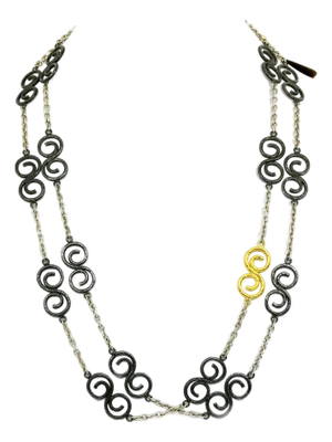 Gurhan Vortex Dark Sterling Silver & 24k Gold Accent Spiral 47" Long Necklace