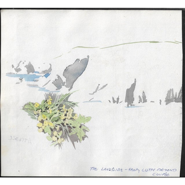 Double sided painting on paper by English artist Ivy Attwell (1895-1985) of La Coupee on the Isle of Sark in the Channel...