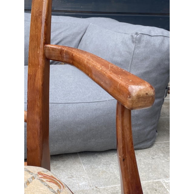 Wood Antique Rustic Office Chair in Cherrywood and Fabric, 1950s For Sale - Image 7 of 18