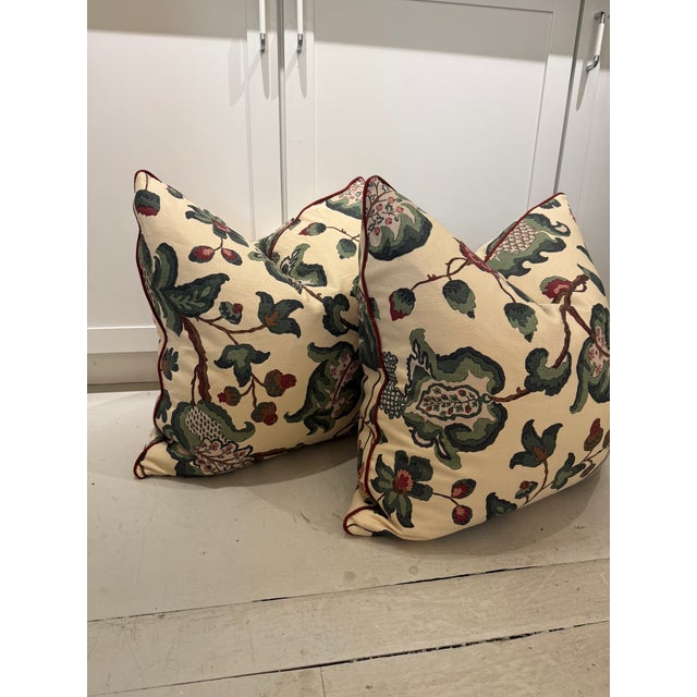 American Custom Namay Samay Talbot Pillows With Contrast Russet Colored Welt - A Pair For Sale - Image 3 of 5