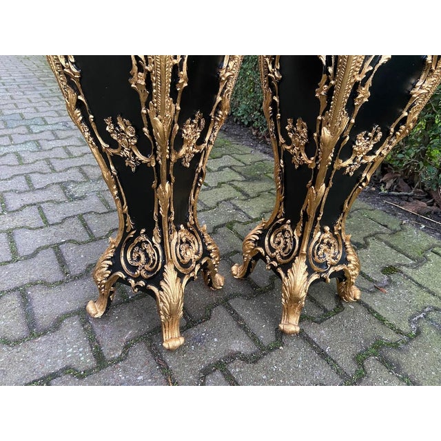 Late 20th C. Italian Baroque Black Gold Pedestals - Pair For Sale - Image 4 of 11