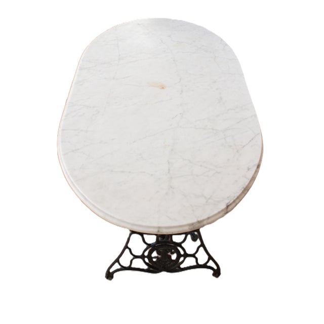 Victorian Early 20th C. Carrera Marble & Singer Sewing Machine Console For Sale - Image 3 of 8