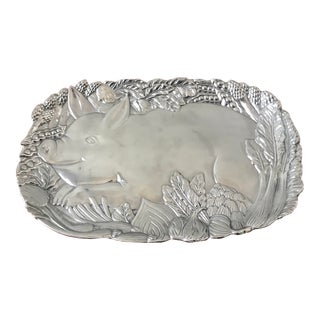 Vintage Fitz & Floyd Pig Metal Tray For Sale