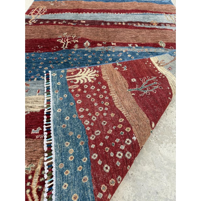 Nomad Carpets Red Fine Hand Knotted Gabbeh Rug, 04'10 X 06'09 For Sale - Image 9 of 10