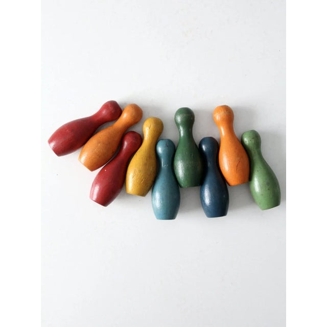 Vintage Colorful Wooden Skittles Tabletop Bowling Game For Sale - Image 10 of 12
