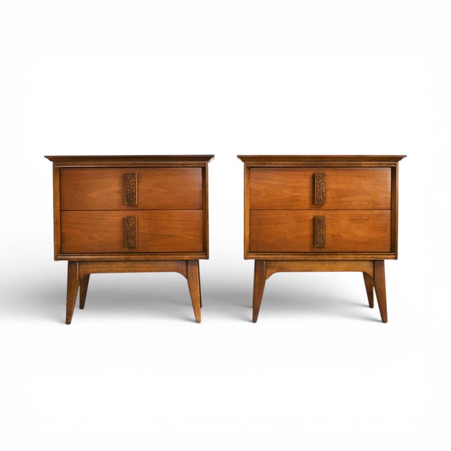 1960s Bassett Mayan Vintage MCM Tiki Pair of Nightstands, C. 1960s, Attributed For Sale - Image 5 of 11