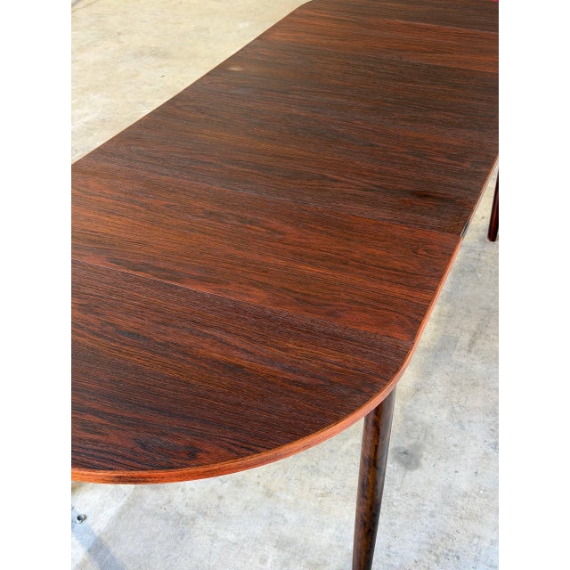 Brown Rosewood Dining Table Extendable Draw Round Leaf Denmark Mid-Century Modern 1960s For Sale - Image 8 of 13