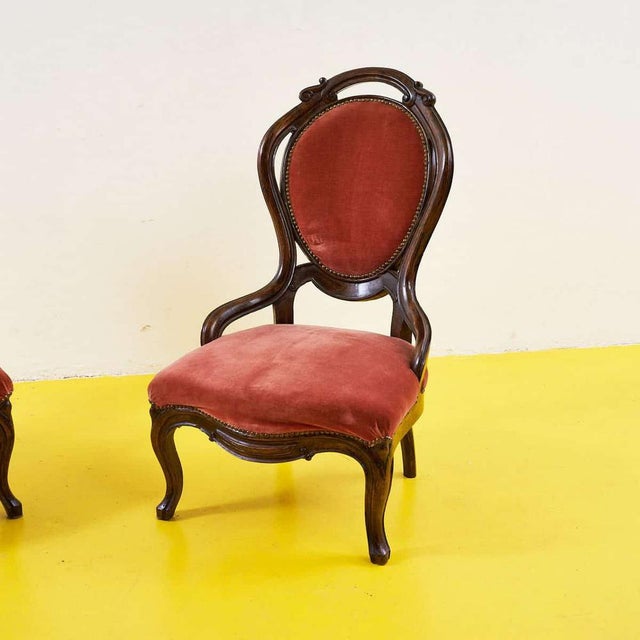 Vintage Wooden and Velvet Armchairs, Set of 2 For Sale - Image 3 of 7