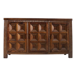 Vintage Spanish Brutalist Sideboard in Walnut, 1970s For Sale