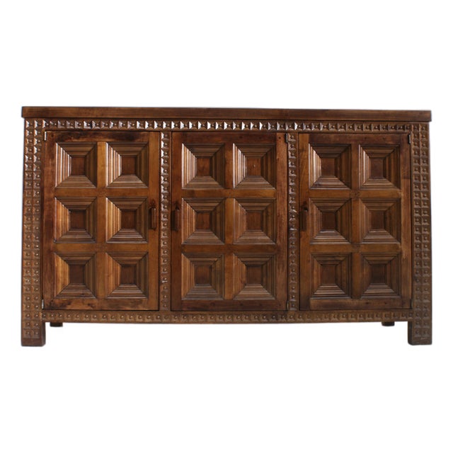 Vintage Spanish Brutalist Sideboard in Walnut, 1970s For Sale
